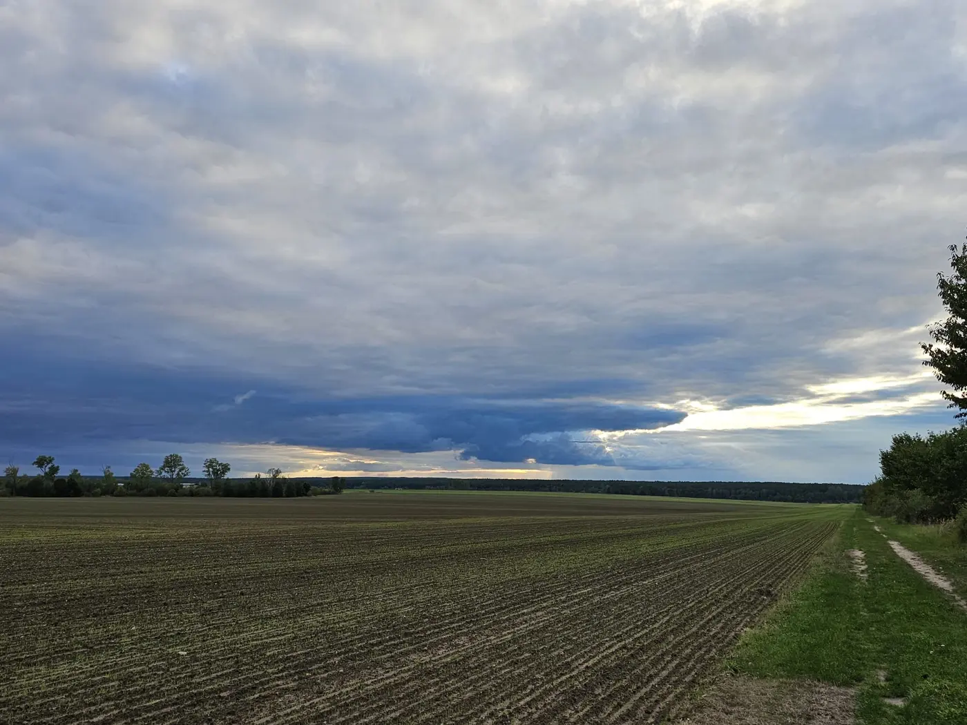 Landschaft in der Umgebung der Ferienwohnung Zahna-Loft — Wolkenband über einem frisch bestellten Acker mit Feldweg