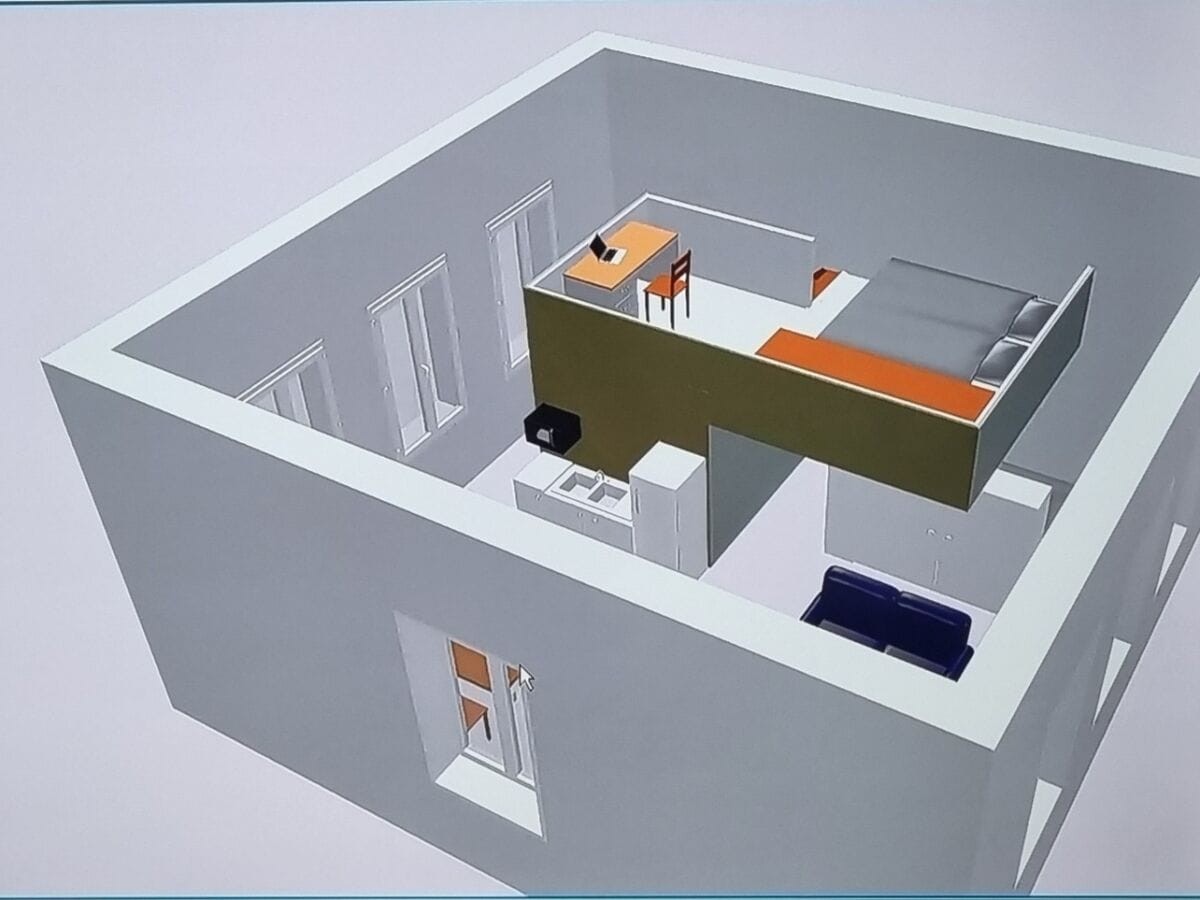 Konzeptdarstellung der Raumaufteilung des zweigeschossigen Lofts